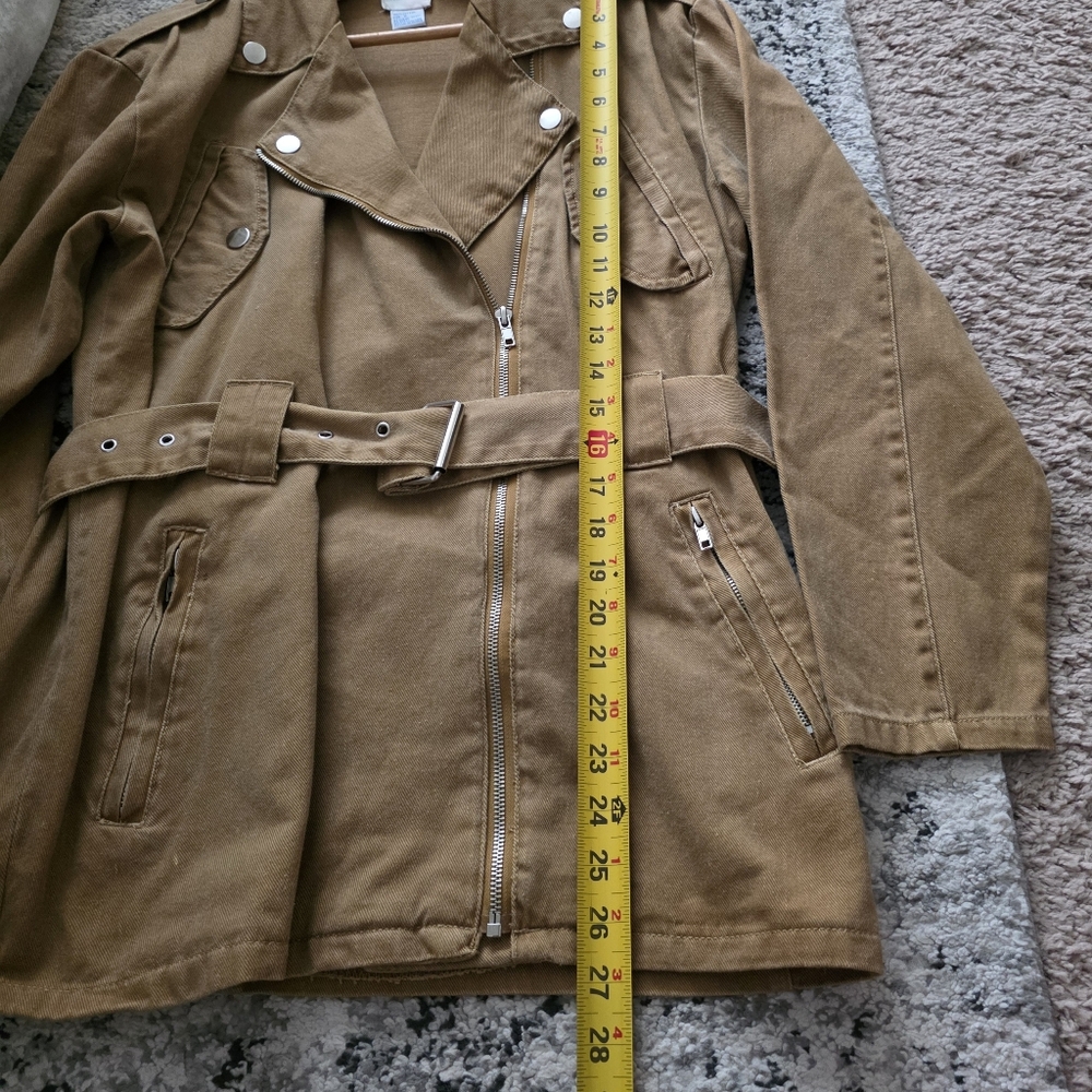 Vintags 90s Styles To Go Moto Cargo Utility Jacket With Belt Womens Tan Cotton - Picture 8 of 9
